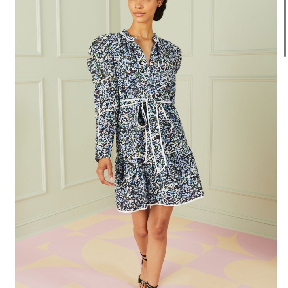 Marie Oliver Floral Long Sleeve Vienna Dress with Belt, XS